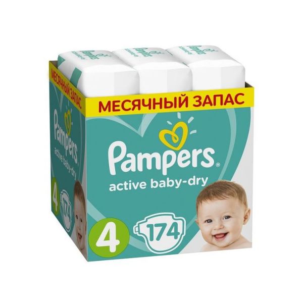 Подгузники Pampers Active Baby-Dry Maxi 9 - 14 кг, размер 4, 174 шт.